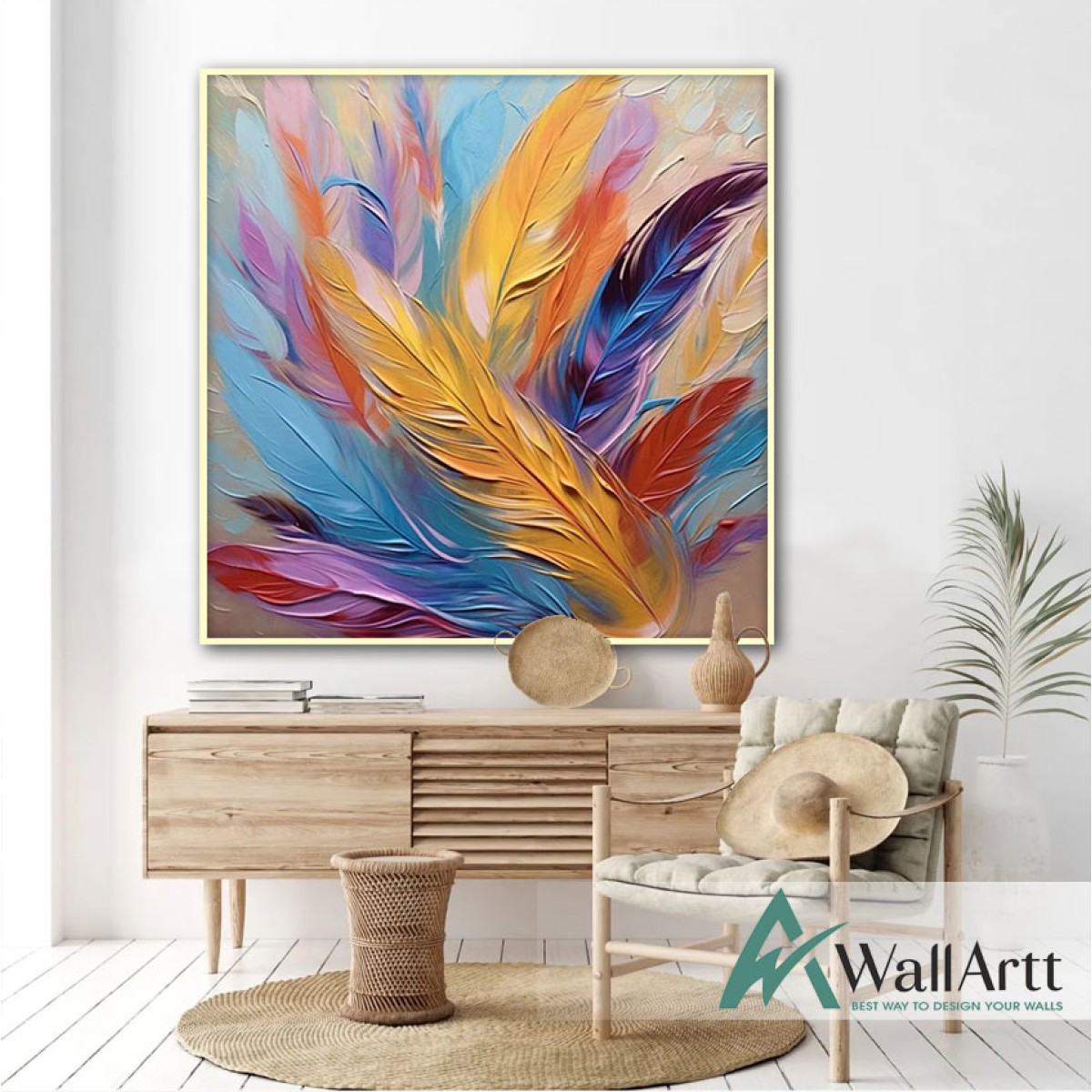 Colorful Bird Feather II 3d Heavy Textured Partial Oil Painting